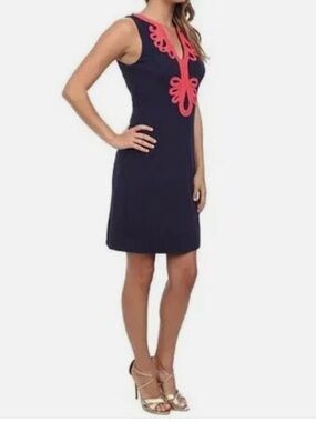 Lilly Pulitzer Navy Dress with Coral Label Detail